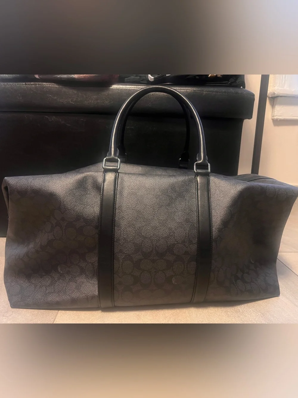 Coach Black Signature Monogram Extra Large Travel Duffle